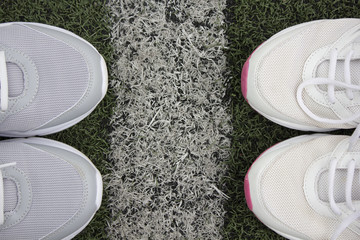 Sport shoes on racetrack