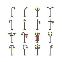 Flat design lamp post set