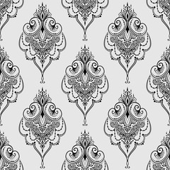 Seamless pattern with rhomboid elements with design in classic vintage style - black line art on a light gray background
