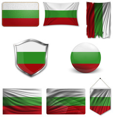 Set of the national flag of Bulgaria in different designs on a white background. Realistic vector illustration.