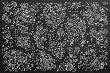 Vector doodle cartoon set of Indian designs