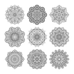 Vector illustration of indian mandalas. Old asian and arabic round texture isolate on white background