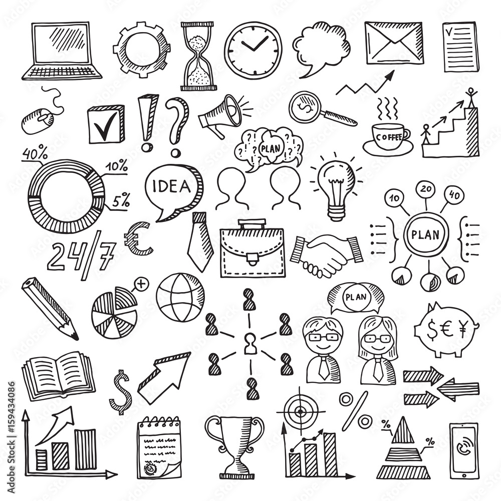 Canvas Prints hand drawn business icon set. vector doodles illustrations isolate on white background