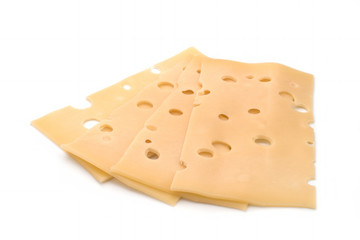 Cheese slices isolated on white background