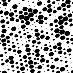 Seamless geometric black and white ornament generated by random hexagons