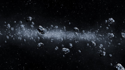 Closeup on meteor lumps in space. Dark background. Suitable for any fantasy, astronomy or space...