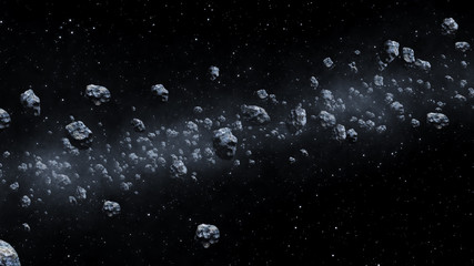 Closeup on meteor lumps in space. Dark background. Suitable for any fantasy, astronomy or space...