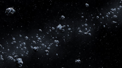Closeup on meteor lumps in space. Dark background. Suitable for any fantasy, astronomy or space...