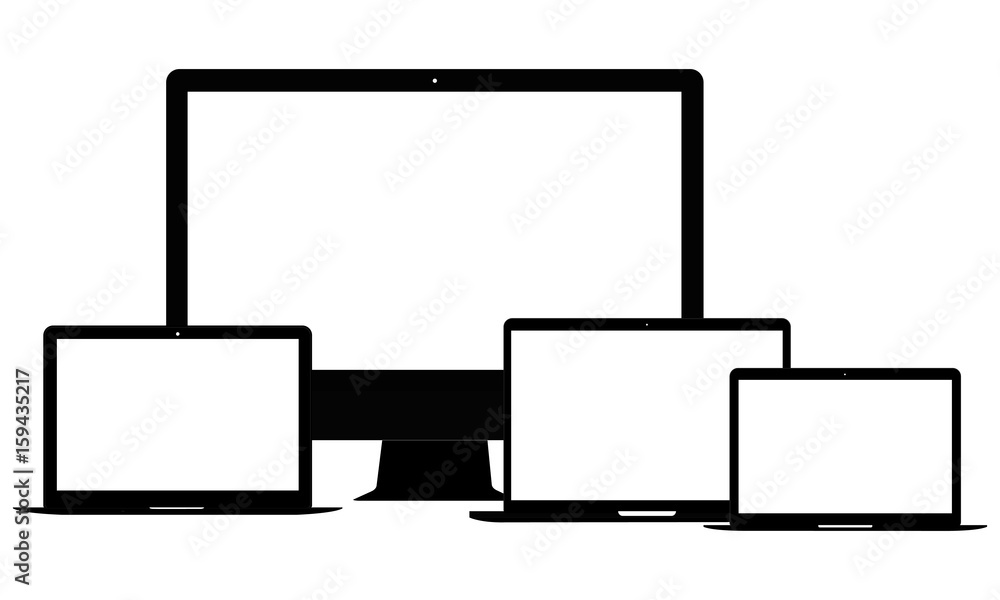 Fototapete Wireframes devices: computer monitor and laptops isolated on white background. Mockups for responsive web-design. Vector illustration