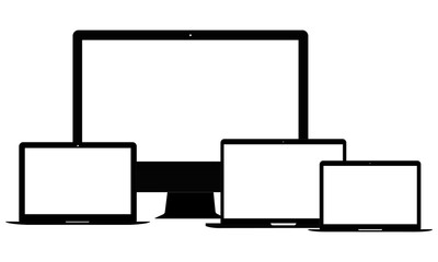 Wireframes devices: computer monitor and laptops isolated on white background. Mockups for responsive web-design. Vector illustration