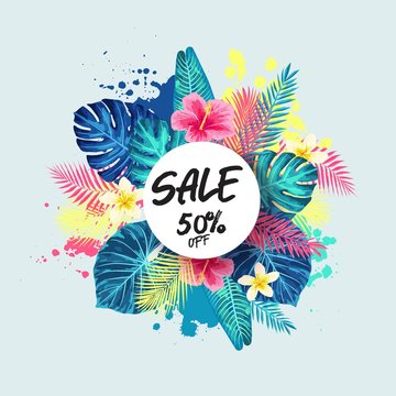 Summer sale exotic and tropic background design.