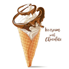 Vector ice cream in waffle cone with chocolate spiral