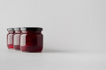 Cherry Jam Jar Mock-Up - Three Jars