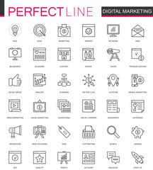 Digital Marketing thin line web icons set. Online business outline stroke icons design.
