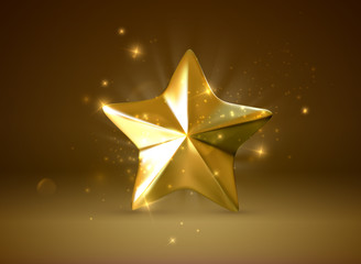 Golden star. Vector realistic 3d illustration.