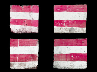 Fototapeta premium 4 surfaces, red and white texture on square concrete isolate on black background, vintage texture for mapping 3D object or background. include with path file.