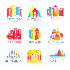 Fototapeta premium City logo original design set, logotype elements with buildings vector Illustrations