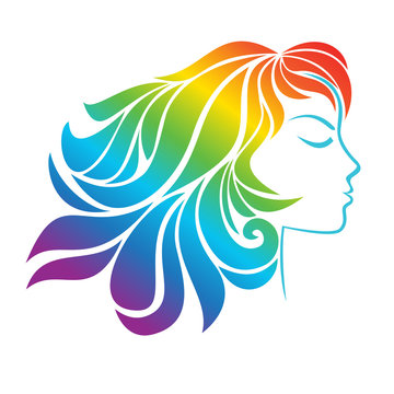 Profile of young girl with colorful hair isolated on a white bac