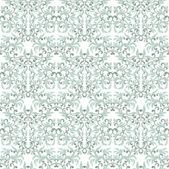 Gentle seamless pattern. Tracery of swirls and decorative leaves isolated on a white background. Vintage style. It can be used for printing on fabric, wallpaper, wrapping