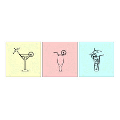 Vector line style cocktail icons, geometric design