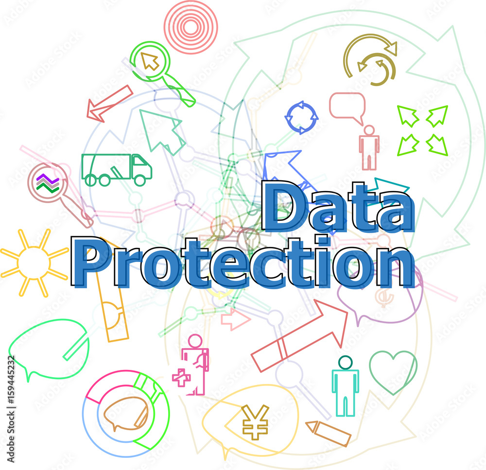 Poster text data protection. security concept . simple infographics thin line icons set