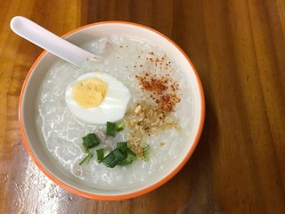 Rice Porridge in the bowl, soft boiled rice in pork soup.