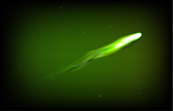 Flaming asteroid in atmosphere. Green tones. Can be used for space pollution item, web banner, fuel symbol, battery charging...