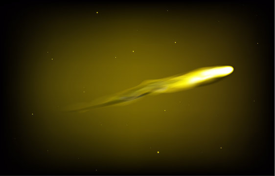 Flaming asteroid in atmosphere. Yellow tones. Can be used for space pollution item, web banner, fuel symbol, battery charging...