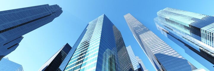 Plakat Skyscrapers, city landscape Modern city with skyscrapers and a beautiful view 3D rendering