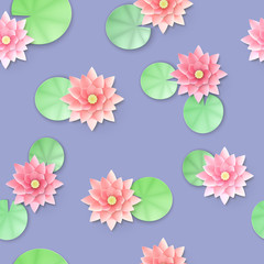 Paper flower. Pink Lotus. Seamless pattern. Vector illustration