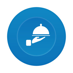 Runder 3D Button - Kellner serviert Essen