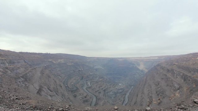 Iron ore. Panning timelapse of opet pit mine
