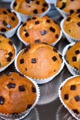 Muffins with chocolate closeup