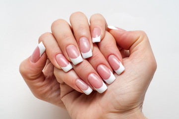 Wedding French manicure on long square nails
