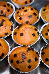 Muffins with chocolate closeup