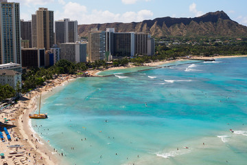 上から見たワイキキビーチとダイヤモンドヘッド
