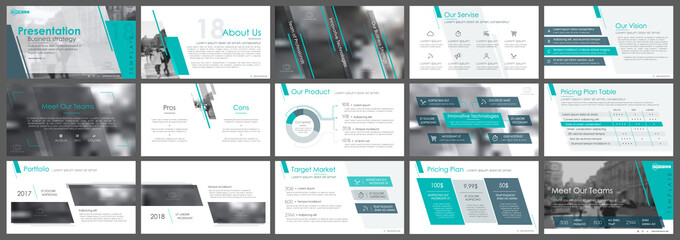 Blue-green and gray elements of infographics on a white background. Use in presentation templates, flyer and leaflet, corporate report, marketing, advertising, annual report and banner. - obrazy, fototapety, plakaty