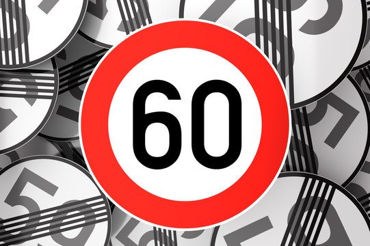 Reaching the 60th birthday illustrated with traffic signs