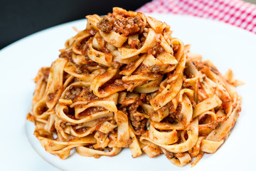 tasty pasta Italian meat sauce pasta on the table