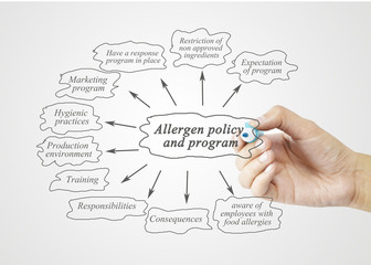 Hand writing element of Allergen Policy and Program for business concept, business strategy.