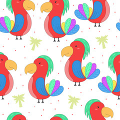 seamless hand drawn parrot pattern vector illustration