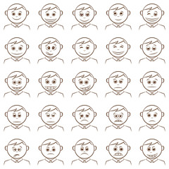 Set of Funny Round Smilies or Avatars, Cartoon Characters in Business Suits and Ties, Emoticons Symbolizing Various Human Emotions and Moods, Contour Isolated on White Background. Vector