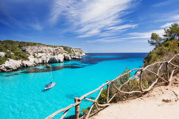 Beautiful bay with sailing boats, Menorca island, Spain