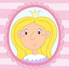 Cute hand drawn portrait of a princess in a frame