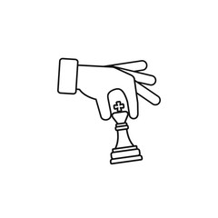 Hand holding chess figure outline icon. Vector business strategy concept in flat.