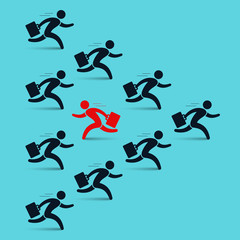 Think different business concept, unique man going to opposite direction. Vector run illustration