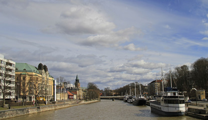 river Aura in center of finnish city Turku