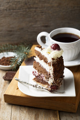 Chocolate and whipped cream cake with cherries or Black Forest cake