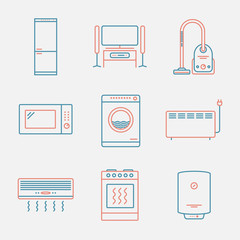 Major appliances icons. Thin line style. Modern flat design