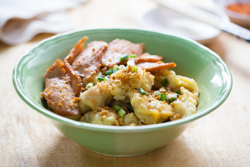 wonton with roast red pork for meal,thai food